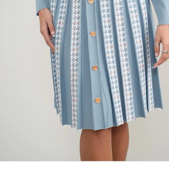 Aleeza Paris Pleated Blue A-Line Skirt NWT SM - Picture 7 of 7